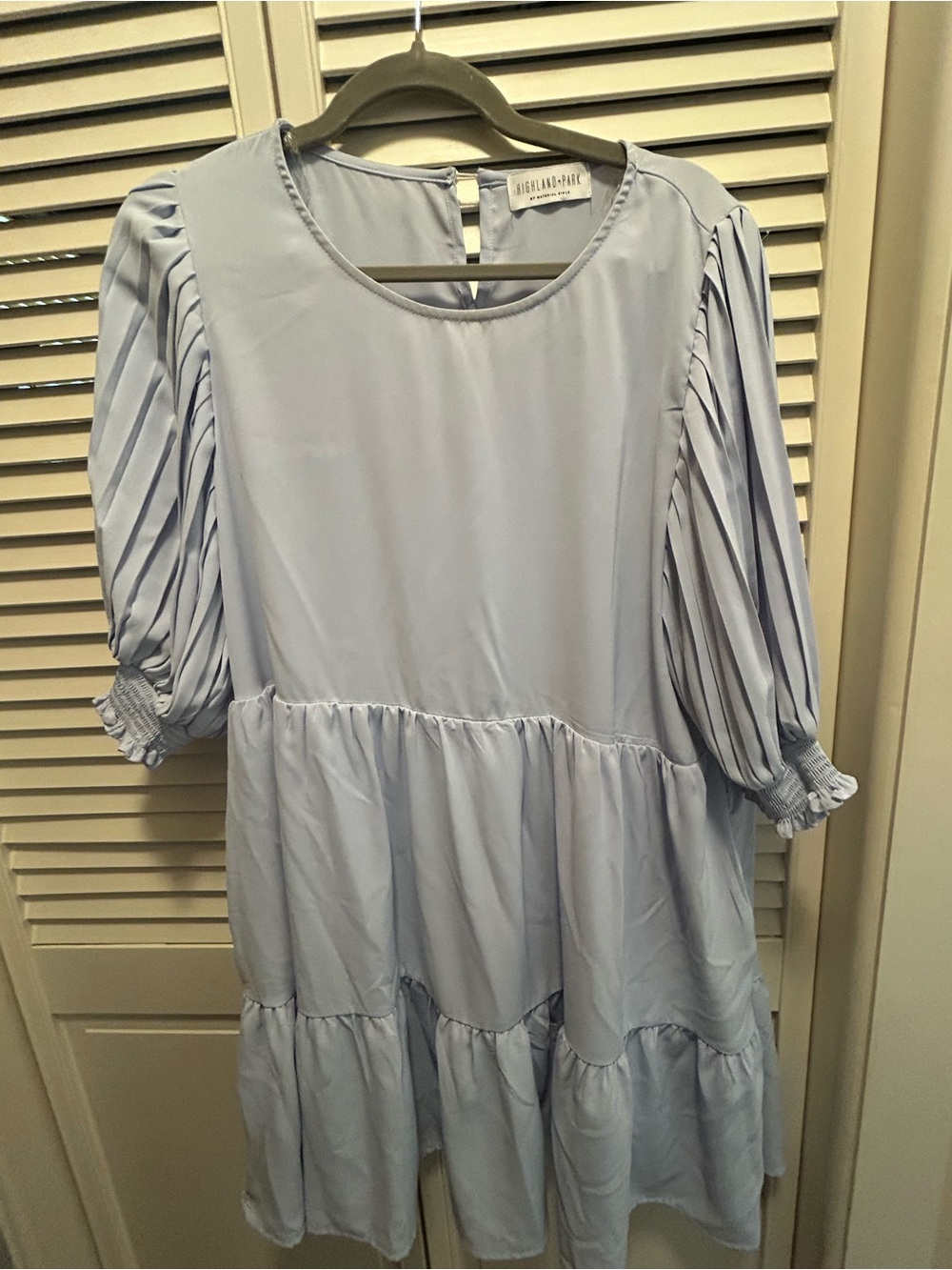 Material Girl Light Blue Tiered Puff Sleeve Dress